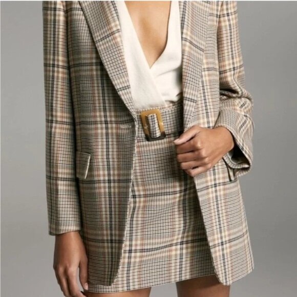 Aritzia Babaton Erickson Plaid Belted Mini Skirt Sz 6 - Picture 1 of 13